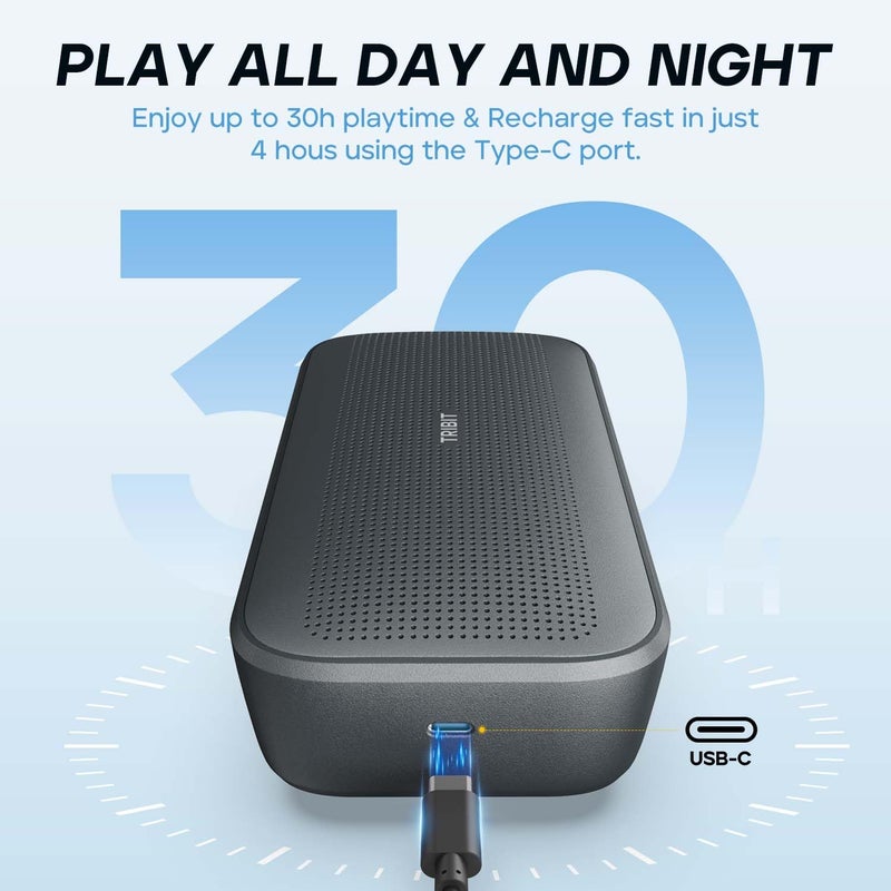 Tribit مكبر صوت بلوتوث Tribit StormBox Flow، مكبر صوت محمول مع XBass، 30 ساعة من وقت التشغيل، مكبر صوت لاسلكي، مقاوم للماء IP67، بلوتوث 5.3، TWS، EQ مخصص، مكبر صوت Type-C للسفر في الهواء الطلق والشاطئ - Image 3