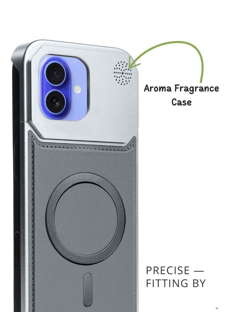 Wtech Apple iPhone 16 Plus 5G 2024 Metal Frameless Case Metallic Vegan Leather Magsafe Support Hard Case Cover (MCMPMN) - Grey - Image 3