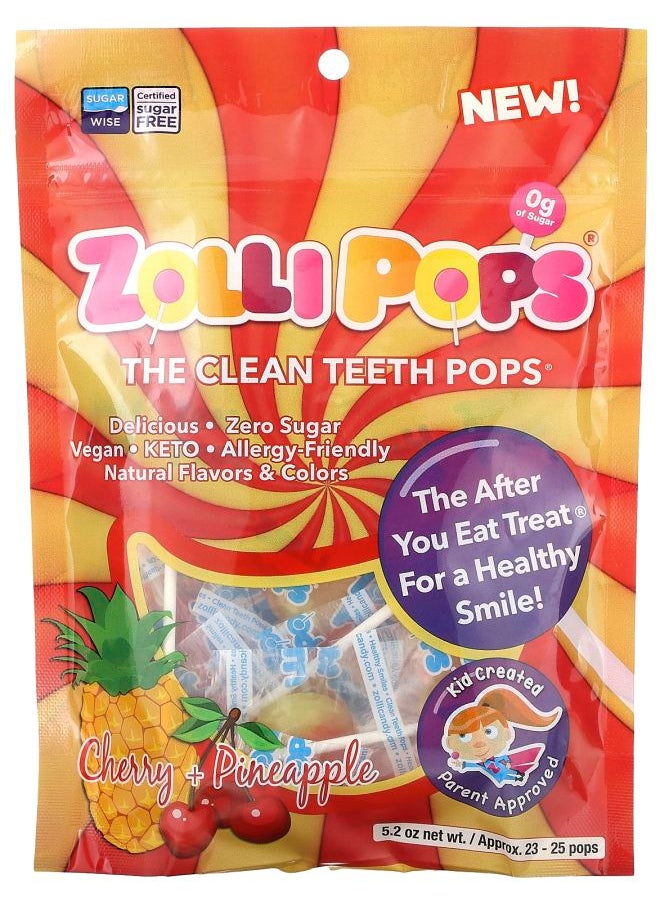 ZOLLIPOPS The Clean Teeth Pops Cherry + Pineapple Approx. 23-25 Pops 5.2 oz 