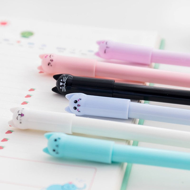Sencoo Cute Cat Pens Girls Gel Pens Black Ball Point Pens for School Office Supplies Students Gift 6 pcs - Image 3