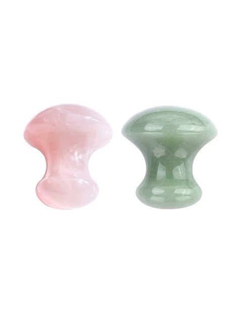2pcs Natural Rose Quartz/Green Aventurine Mushroom-Shape Gua Sha Guasha Scraping Massage Tool Sets Board for Spa Relaxing Meditation