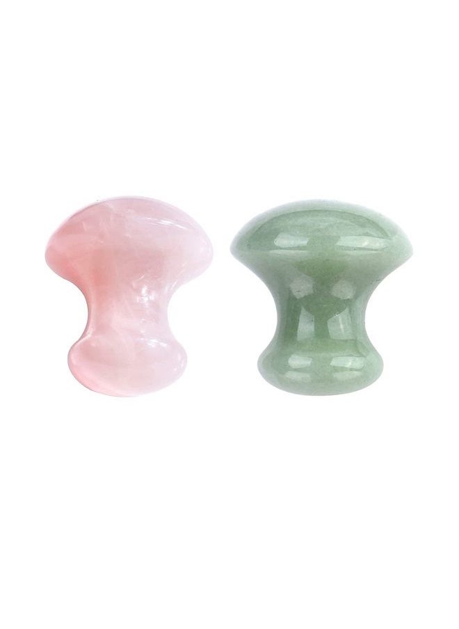 Jovivi 2pcs Natural Rose Quartz/Green Aventurine Mushroom-Shape Gua Sha Guasha Scraping Massage Tool Sets Board for Spa Relaxing Meditation  - Image 1
