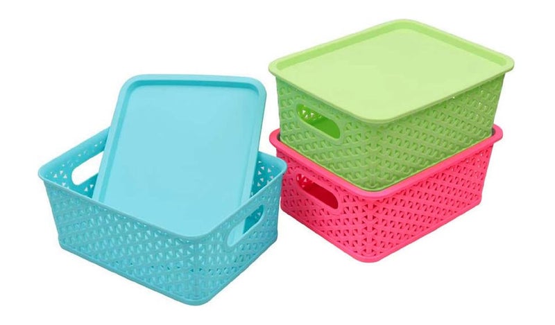 Kuber Industries Kuber Industries Plastic 3 Pieces Medium Size Multipurpose Solitaire Storage Basket with Lid Multi CTKTC24942  - Image 1