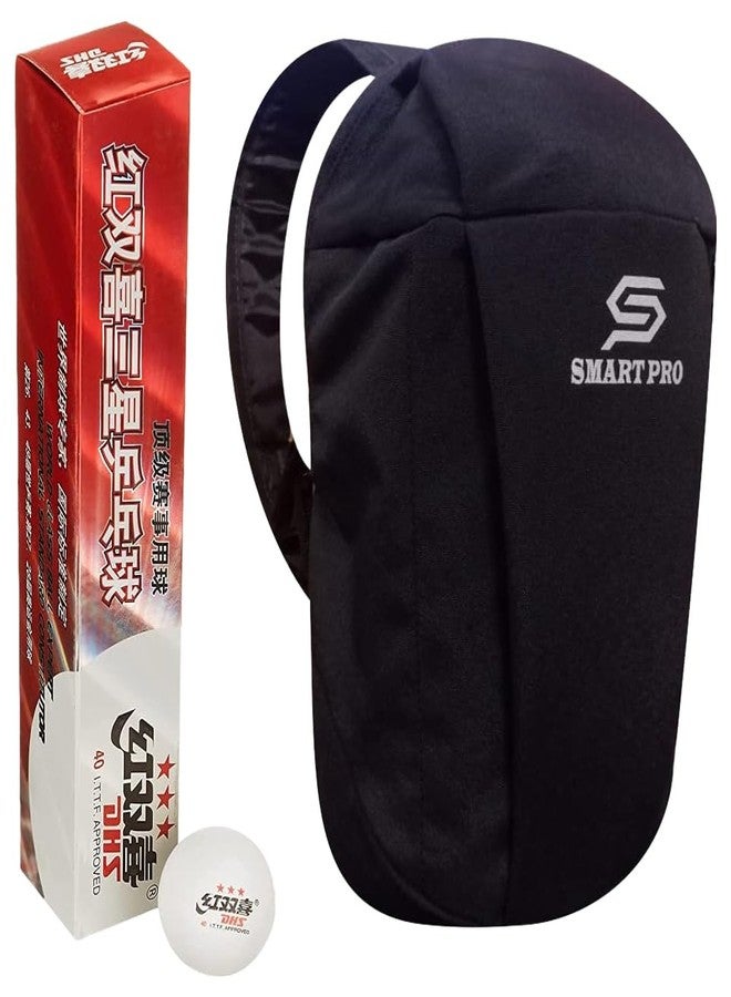 دي إتش أس كرة تنس الطاولة DHS 40 مم، 3 نجوم، بيضاء (علبة من 6 قطع) 30 قطعة مع غطاء Smart PRO TT خاص، أسود سريع - Image 1