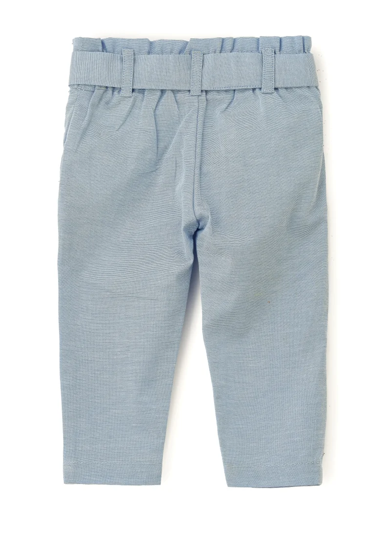 جيلين Light Blue Cotton Trousers with Tie Waist for Girls