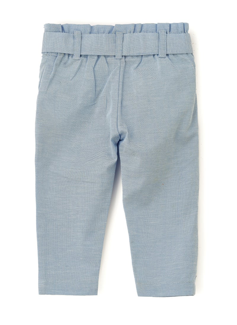 Jelliene Light Blue Cotton Trousers with Tie Waist for Girls  - Image 2