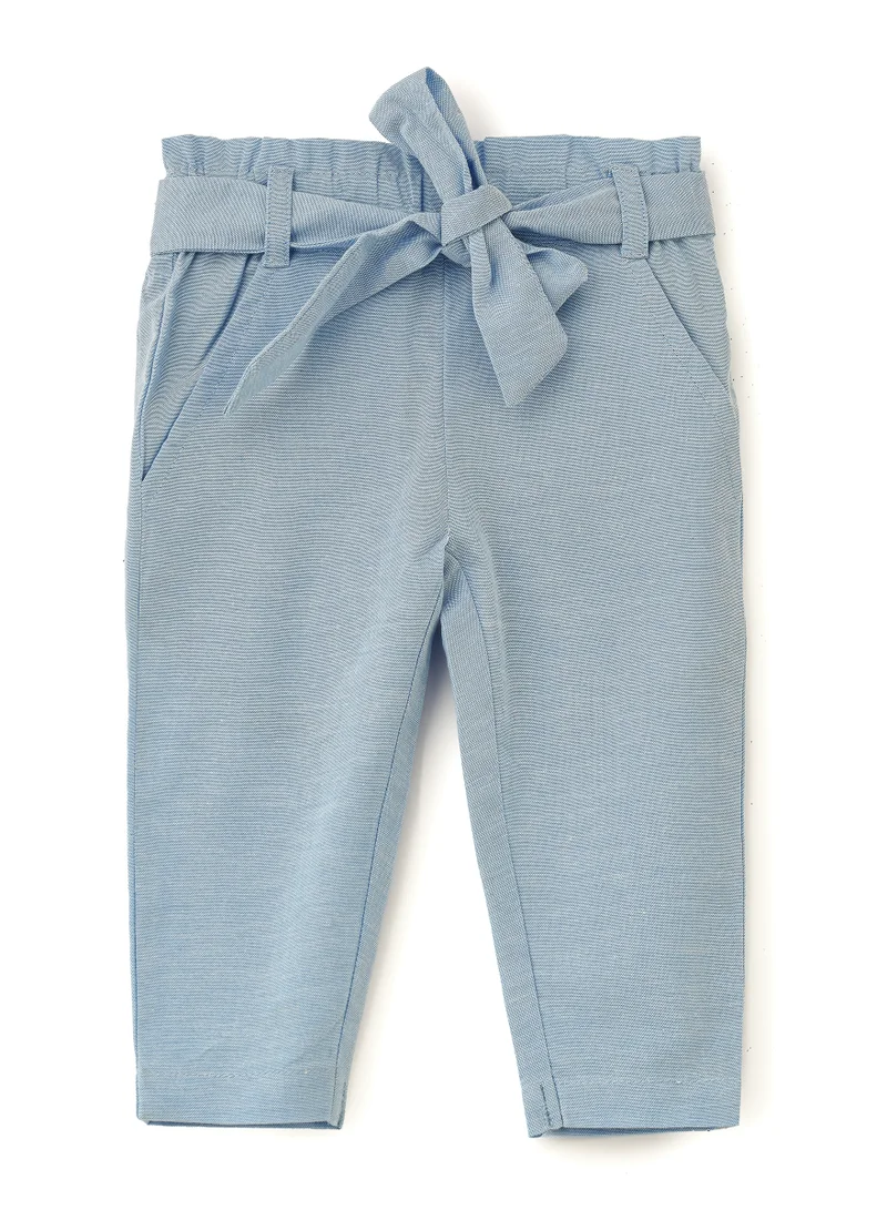 جيلين Light Blue Cotton Trousers with Tie Waist for Girls