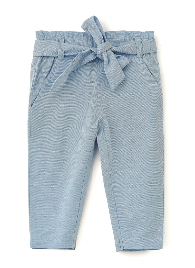 Jelliene Light Blue Cotton Trousers with Tie Waist for Girls  - Image 1