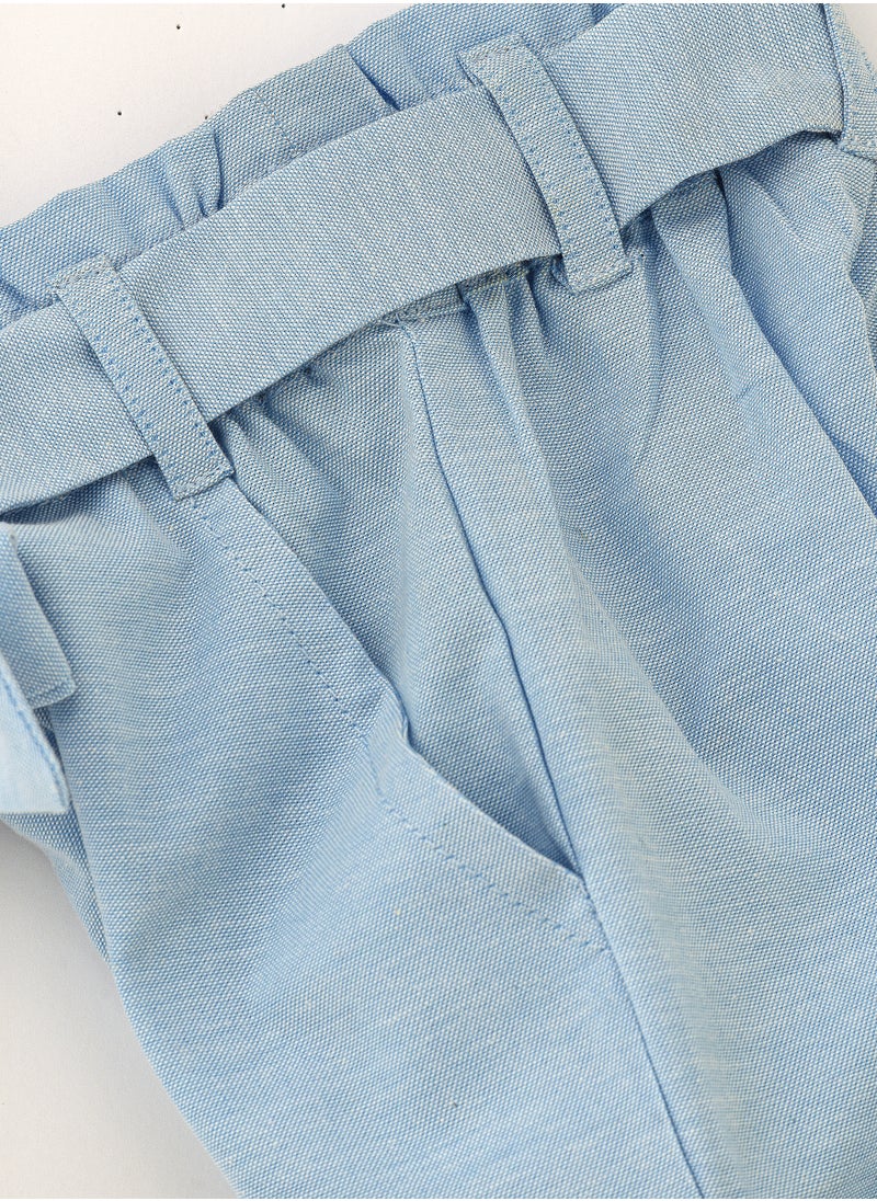 Jelliene Light Blue Cotton Trousers with Tie Waist for Girls  - Image 3