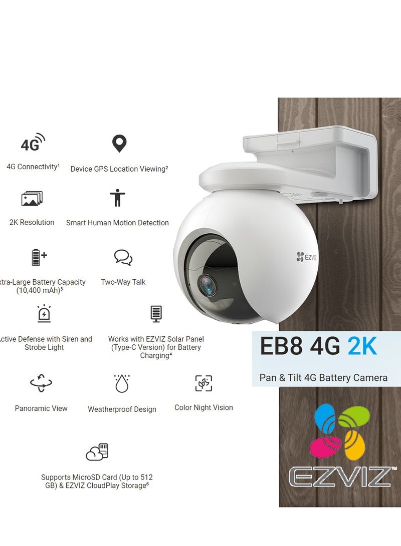 EZVIZ WireFree 4G Battery PT Panoramic 2K Camera Support GPS - Image 2