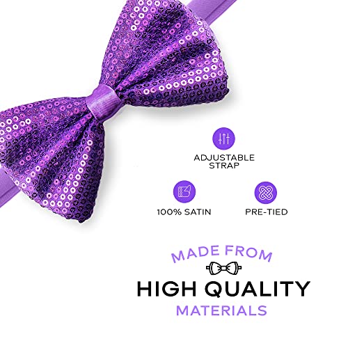 Man of Men Sequin Bow Ties for Men - Pre-tied Adjustable Length Bowtie, Many Colors to Choose From (Purple) - Image 2