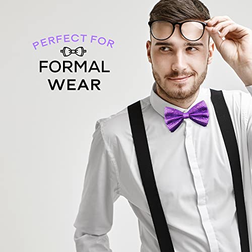 Man of Men Sequin Bow Ties for Men - Pre-tied Adjustable Length Bowtie, Many Colors to Choose From (Purple) - Image 5