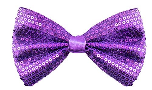 Man of Men Sequin Bow Ties for Men - Pre-tied Adjustable Length Bowtie, Many Colors to Choose From (Purple) - Image 1