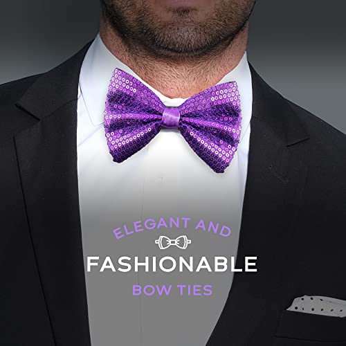 Man of Men Sequin Bow Ties for Men - Pre-tied Adjustable Length Bowtie, Many Colors to Choose From (Purple) - Image 3