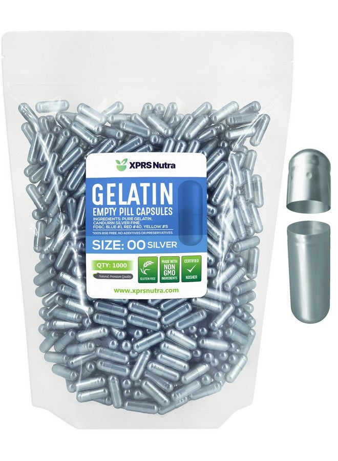 XPRS Nutra Size 00 Empty Capsules - 1000 Count Empty Gelatin Capsules - Pill DIY Capsule Filling - Fillable Pills Gel Caps for DIY Supplements (Silver) - Image 1