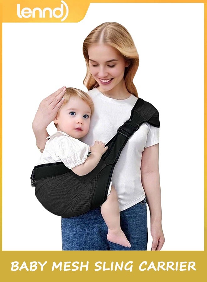 LENND Baby Mesh Sling Carrier Toddler Carrier for Boys & Girls, Lightweight Breathable Summer Baby Wrap, Adjustable & Non-Slip Half Wrapped Baby Carrier(Mesh-Black) - Image 1