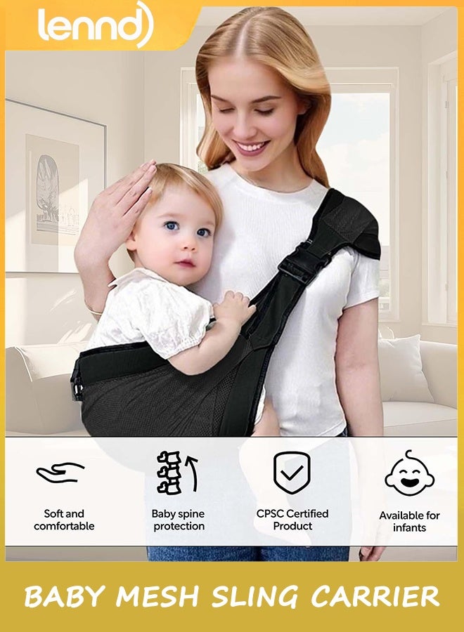 LENND Baby Mesh Sling Carrier Toddler Carrier for Boys & Girls, Lightweight Breathable Summer Baby Wrap, Adjustable & Non-Slip Half Wrapped Baby Carrier(Mesh-Black) - Image 4