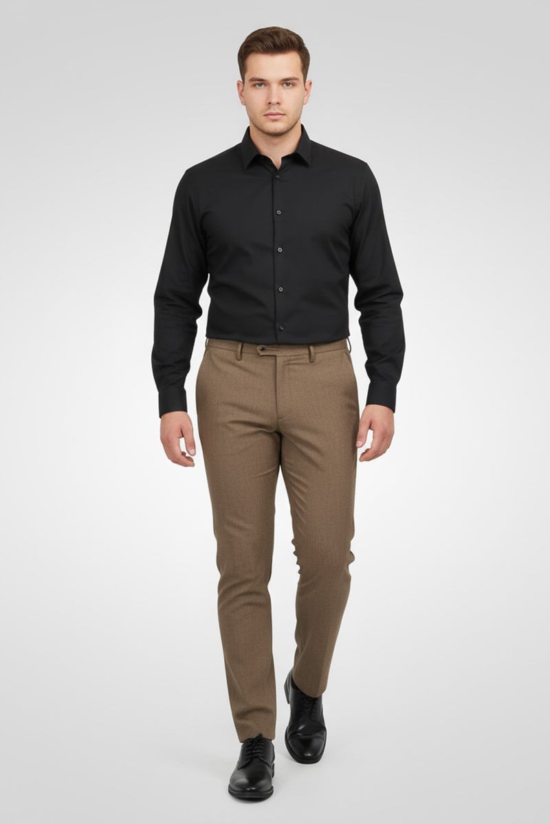 Hackett Men Regular Fit Plaid Dress Pants, Taupe Beige - Image 1