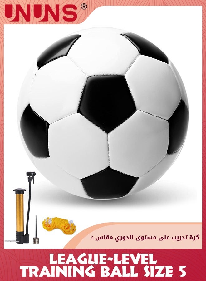 UNUNS Soccer Balls Size 5,Soccer Training Ball Practice For Kids Teens Adults,Classic Black White Sports Football With Ball Pump And Net Bag,Indoor Outdoor Soccer Ball,Double Layer Anti-Explosion Football - Image 1