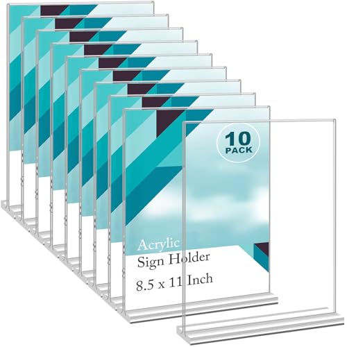 EHWINE Acrylic Sign Holder 8.5 x 11, 10 Pack Double-Sided Stand up Table Top Sign Holders, Clear Acrylic Picture Frame Menu Flyer Paper Holder Display Stand for Office Business Store Wedding Party - Image 1