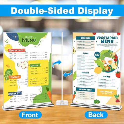 EHWINE Acrylic Sign Holder 8.5 x 11, 10 Pack Double-Sided Stand up Table Top Sign Holders, Clear Acrylic Picture Frame Menu Flyer Paper Holder Display Stand for Office Business Store Wedding Party - Image 2