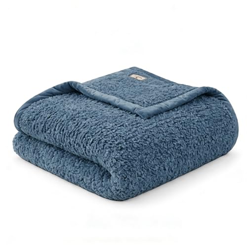 Woolrich John Rich & Bros. Woolrich Burlington Berber Blanket Super Soft, Cozy Lightweight Cover with Luxurious Velvet Binding, Modern Trendy All Season Bedspread Bedding-Set, Full/Queen: 90x90, Blue - Image 1