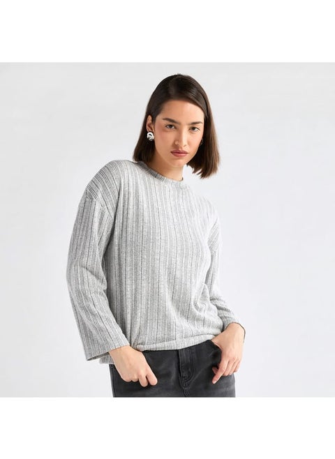 Ribbed High Neck Sweater with Long Sleeves