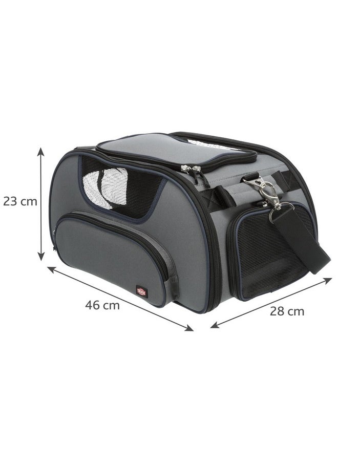 Trixie Wings Airline Pet Carrier Approved for Air Travel, Suitable for Cocker Spaniel, Broder Coolie, Poodle up to 20 kg - Size: 18” X 11” X 9”, Grey/Blue