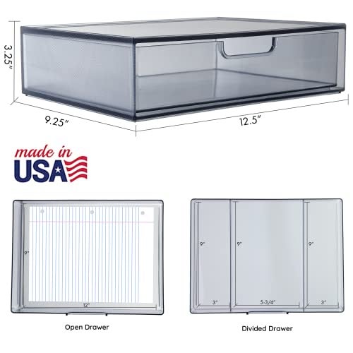 STORi STAX Plastic Stackable Organizer Drawers (Set of 2) Classic Grey | 12.5" Wide | Set Includes One Open Drawer & One Divided Drawer | Organize Office Desk Accessories & Sort Paper | Made in USA - Image 5