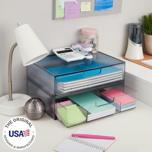 STORi STAX Plastic Stackable Organizer Drawers (Set of 2) Classic Grey | 12.5" Wide | Set Includes One Open Drawer & One Divided Drawer | Organize Office Desk Accessories & Sort Paper | Made in USA - Image 2