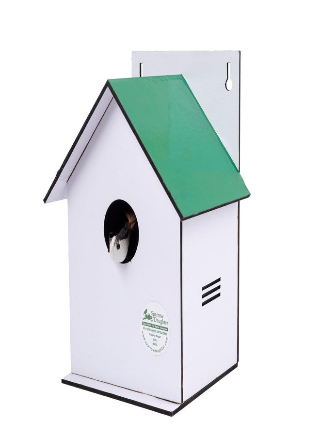 Sparrow Daughter Hut Shape MDF Bird House for House Sparrow, Love Birds, Wooden Bird Nest for Balcony & Garden Hanging, Medium Size,Green Color
