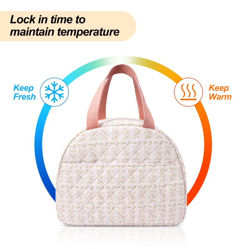 honitty Lunch Box for Women,Cute Quilted Lunch Tote Bag,Reusable Insulated Lunch Box,Large Capacity Cooler Bag with Compartments for Work, Picnics or Travelling - Image 3