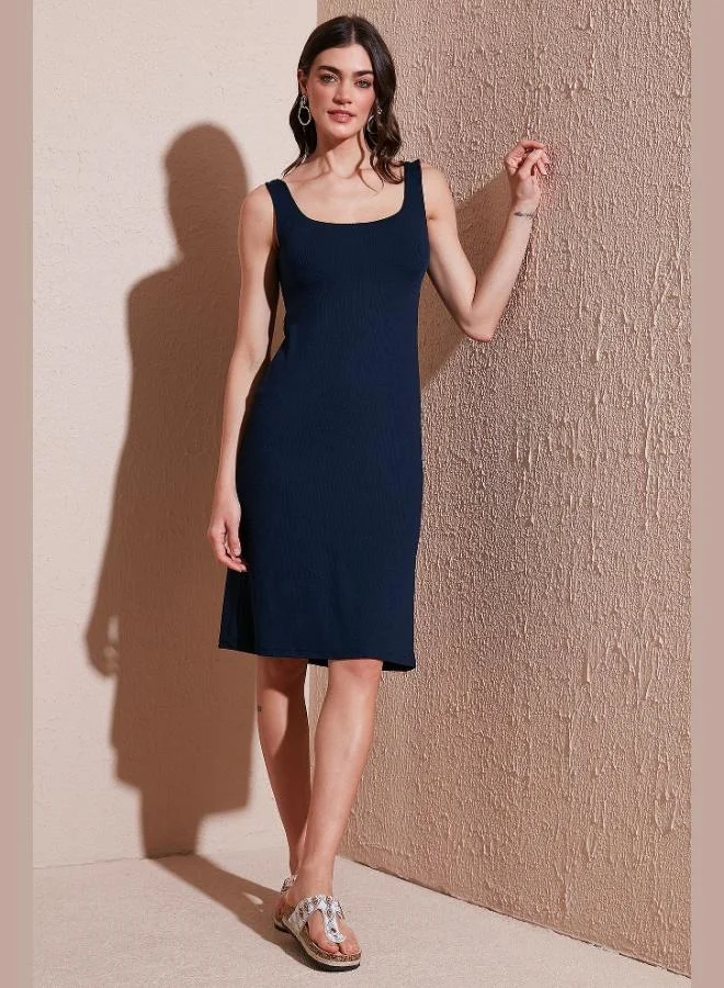 Lela Lela Stretch Slim Fit Square Neck Thick Strap Midi Length Dress Women's Dress 5866102