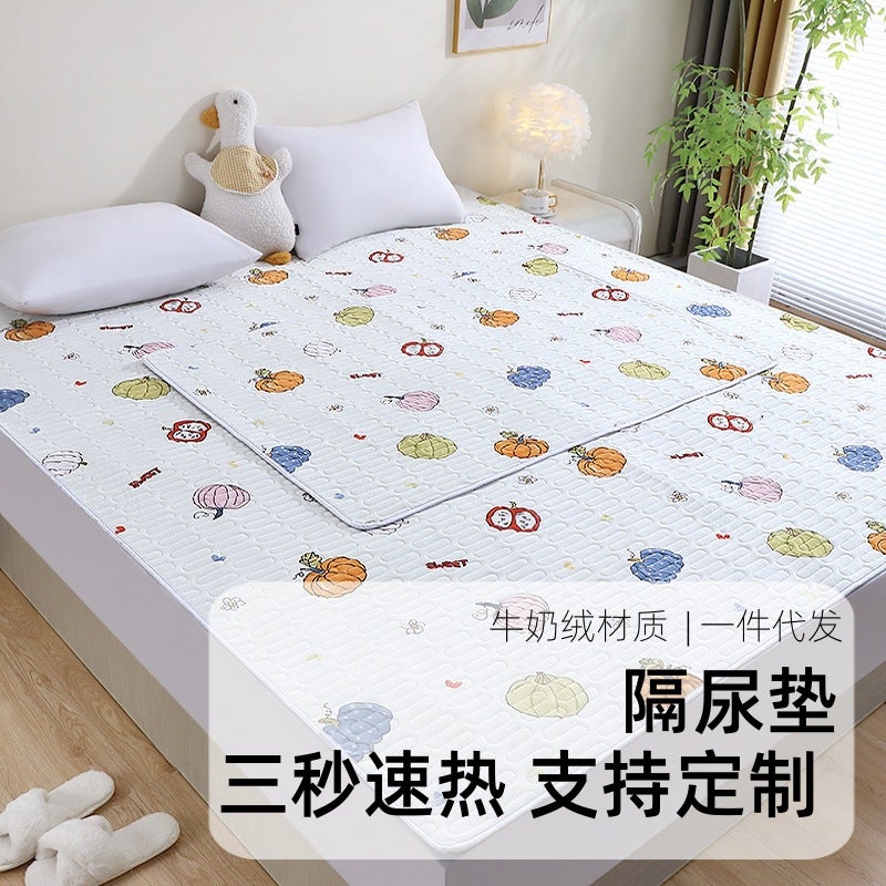 Milk Velvet Diaphragm Mat Bed Sheet Full Bed Dormitory Double Foldable Machine Washable Waterproof Non-Slip Mat For Babies - Image 3