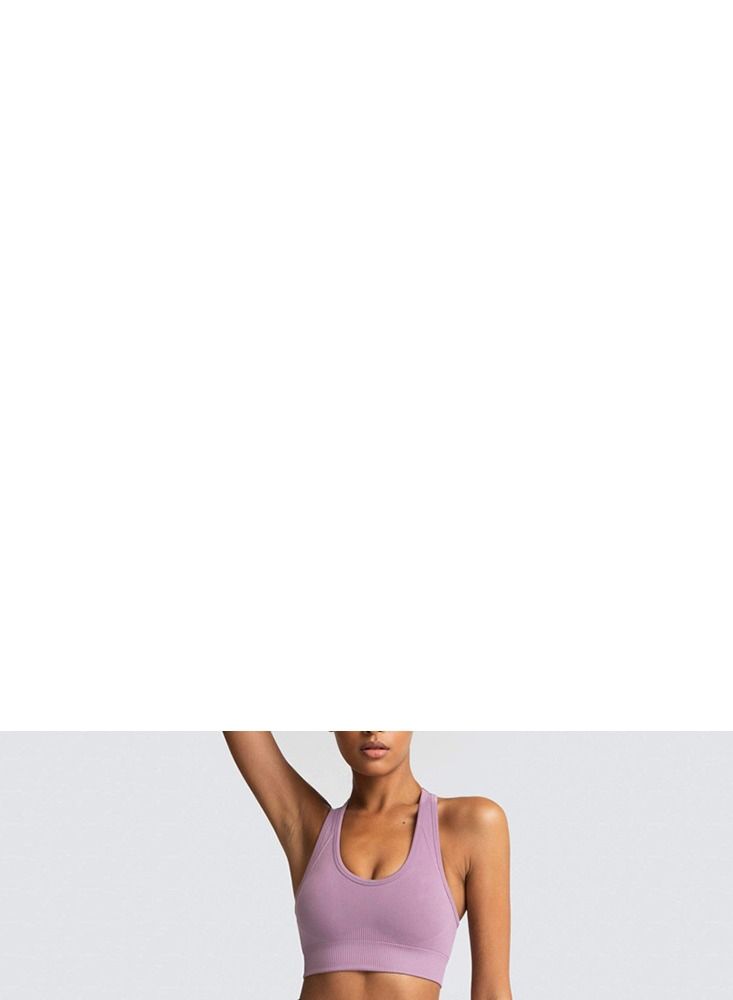 Loquat Fitness Back Bra Solid Color Sports Set Light Purple - Image 2