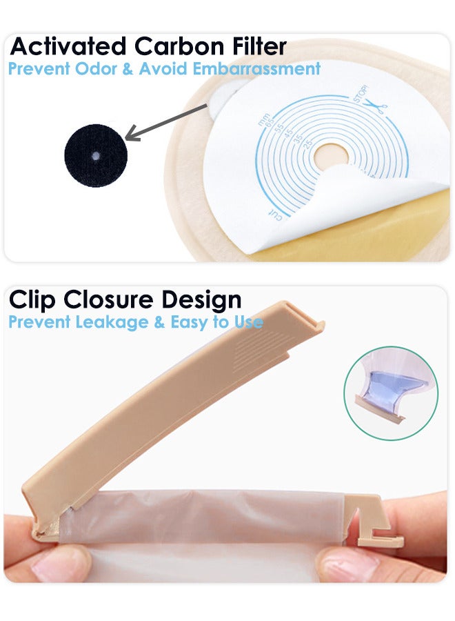 Generic 10 PCS Ostomy Colostomy Supplies, Colostomy Bag, One-Piece Drainable Pouches with Sealing Clips and Activated Carbon Filter for Ileostomy Stoma Care, Cut to Fit (Max 20-65mm)  - Image 2