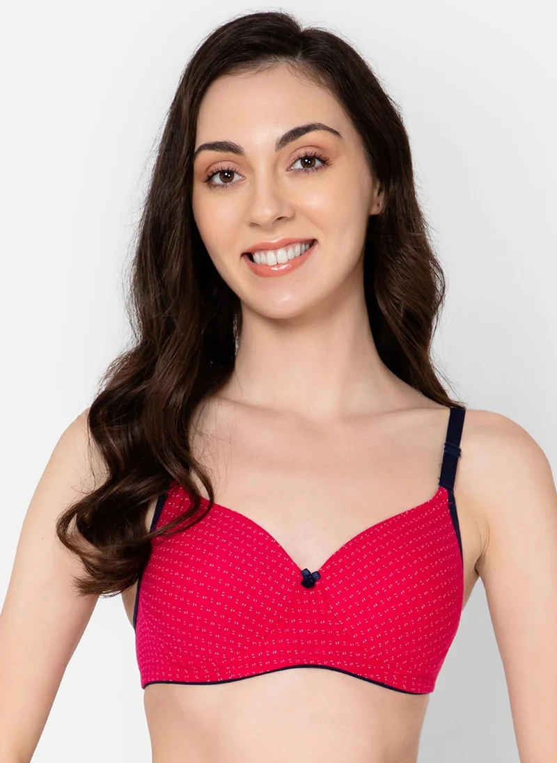 Clovia Clovia Padded Non-Wired Printed Full Cup Multiway T-shirt Bra in Magenta - Cotton