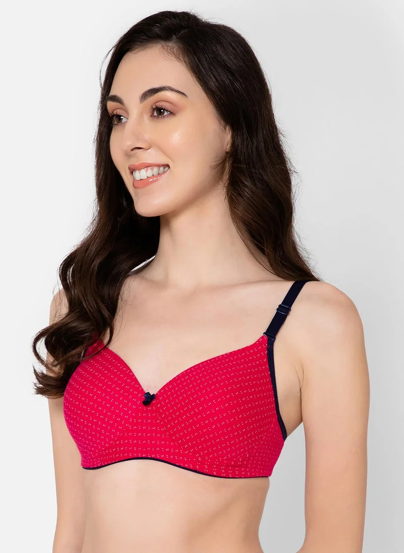 Clovia Clovia Padded Non-Wired Printed Full Cup Multiway T-shirt Bra in Magenta - Cotton