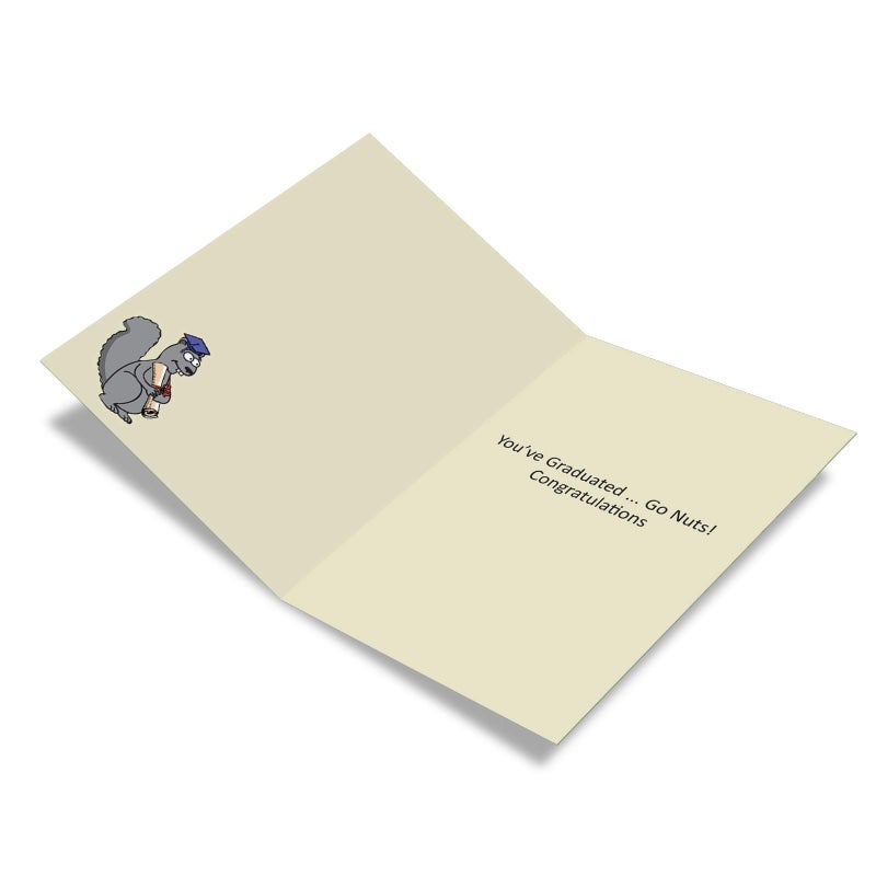 NobleWorks - 1 Happy Graduation Card Funny - Cartoon Card for Graduate, School or College, Humor Notecard with Envelope - Squirrel Graduation Rehearsal C6811GDG - Image 2