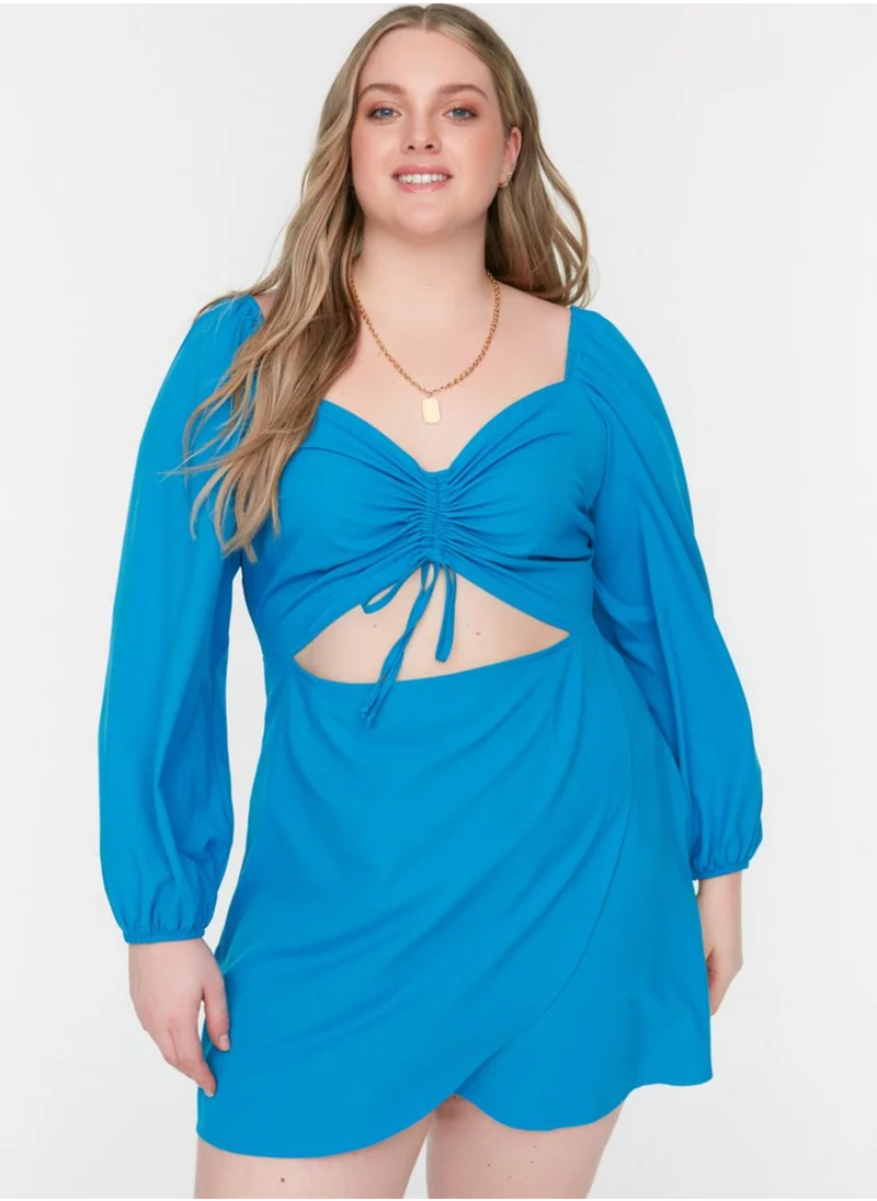 Trendyol Curve Balloon Sleeve Cut Out Detail Dress