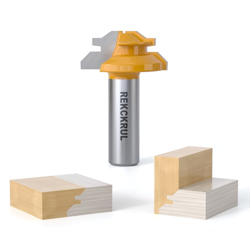 REKCKRUL Professional 45 Degree Lock Miter Router Bit - Carbide Tipped, 1/2" Shank, Cutting Height: 1/2", Woodworking Tools for Cabinets, Drawers, Doors & Furniture - Image 1