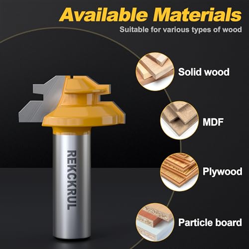 REKCKRUL Professional 45 Degree Lock Miter Router Bit - Carbide Tipped, 1/2" Shank, Cutting Height: 1/2", Woodworking Tools for Cabinets, Drawers, Doors & Furniture - Image 4