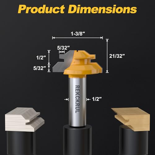 REKCKRUL Professional 45 Degree Lock Miter Router Bit - Carbide Tipped, 1/2" Shank, Cutting Height: 1/2", Woodworking Tools for Cabinets, Drawers, Doors & Furniture - Image 2