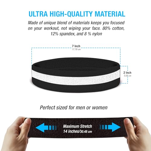 Suddora Striped Sweatband Set, Moisture Wicking 2 Wristbands and 1 Headband, Breathable Athletic Sweat Bands for Sports, Costumes & Cosplay, Matching Bands to Wear with Jersey, Black White Black - Image 2