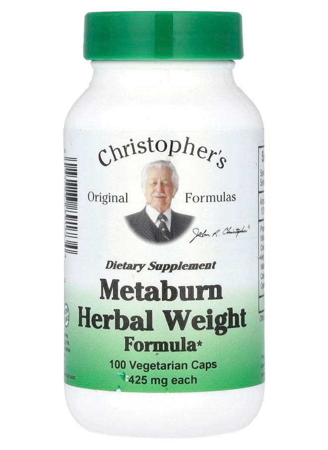 Christopher's Original Formulas Metaburn Herbal Weight Formula 1275 mg 100 Vegetarian Caps (425 mg per Capsule) 