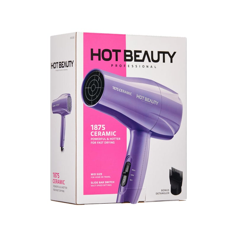 Hot Beauty 1875 Ceramic Hair Dryer, Powerful Fast Drying, Multi-Setting with Comb Attachment, Additional Detangler Included, Slide Bar Switch, Compact for Home & Travel (Purple) - Image 5