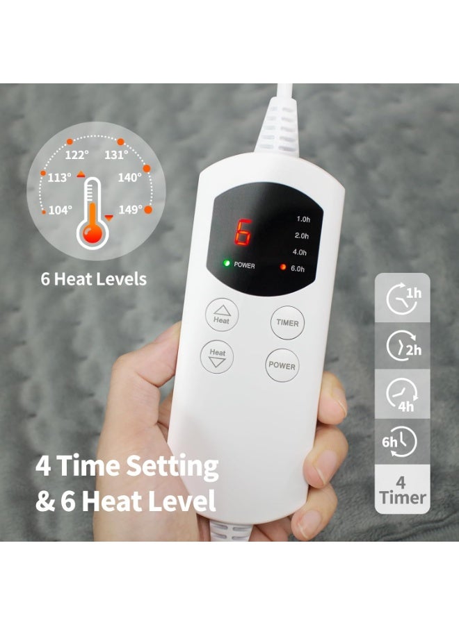 XiuWoo Heating Pad for Back Pain Relief Electric Large Heating Pads with Belt, 6 Heat Level & 4 Timer Auto Off, Ultra-Soft Heating Pad Electric Heating Pads with Belt, Gray - Image 4