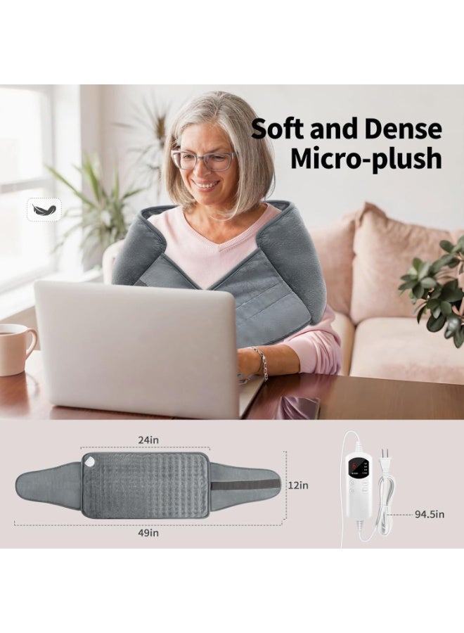 XiuWoo Heating Pad for Back Pain Relief Electric Large Heating Pads with Belt, 6 Heat Level & 4 Timer Auto Off, Ultra-Soft Heating Pad Electric Heating Pads with Belt, Gray - Image 2