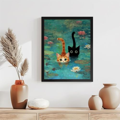 TCDZMYGS Cat Paint by Numbers Kit for Adults BeginnerGarden Pond Cat Adult Paint by Number Kits on Canvas with FrameDIY Acrylic Oil Painting by Numbers Kits for Home Wall Decor 10x12 inch - Image 3