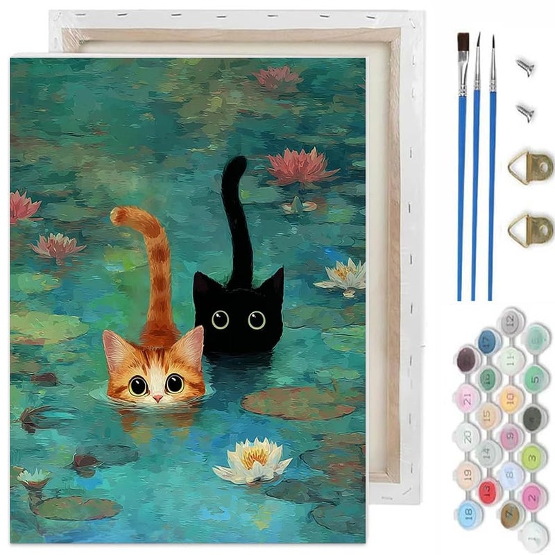 TCDZMYGS Cat Paint by Numbers Kit for Adults BeginnerGarden Pond Cat Adult Paint by Number Kits on Canvas with FrameDIY Acrylic Oil Painting by Numbers Kits for Home Wall Decor 10x12 inch - Image 2